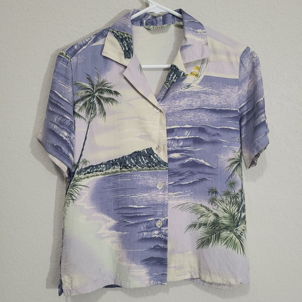 Tommy Bahama Short Sleeve Shirt Womens Small 100% Silk Hawaiian Tropical Summer